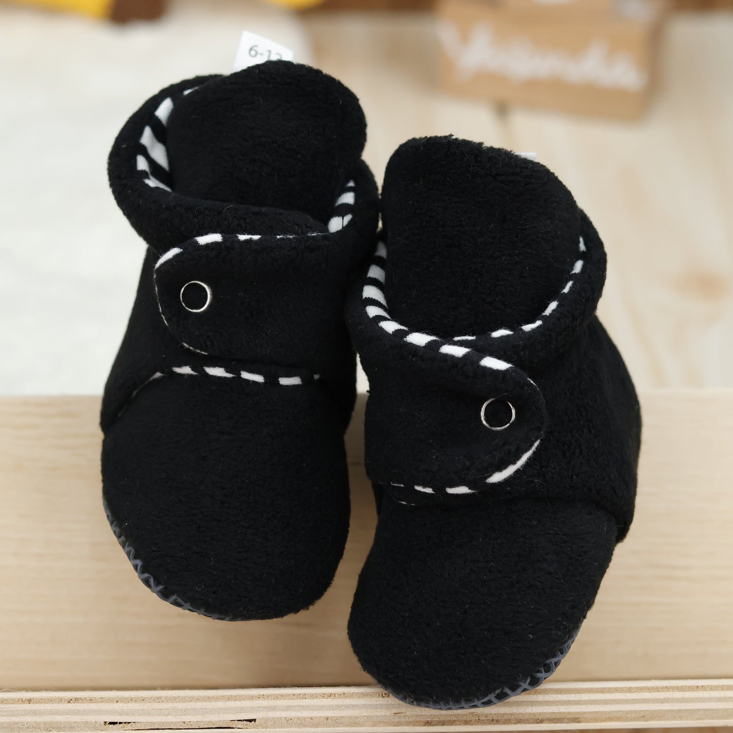 Anti-Slip Sole, Fleece Baby Booties, Newborn Home Booties, Sweat Proof Organic Cotton Lining, Black