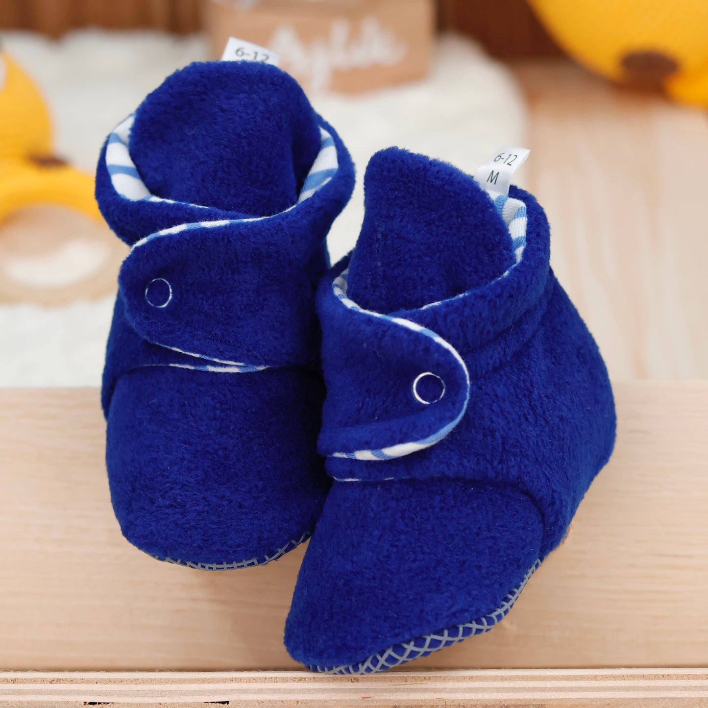 Anti-Slip Sole, Fleece Baby Booties, Newborn Home Booties, Sweat Proof Organic Cotton Lining, Navy Blue